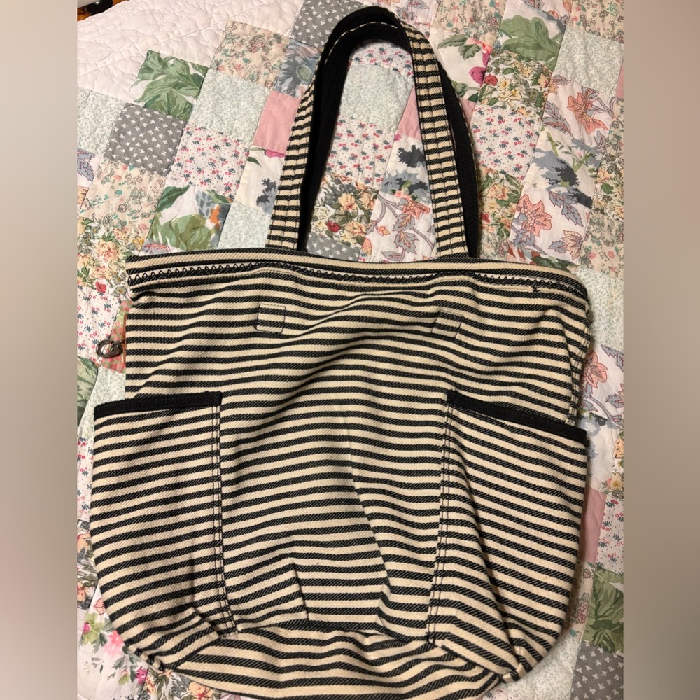 Thirty- One —Striped Black and Cream Tote Bag